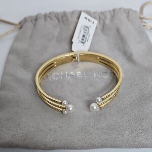 Michael Kors Gold Tone Pearl & Crystal Hinge Bracelet w/ Tags
